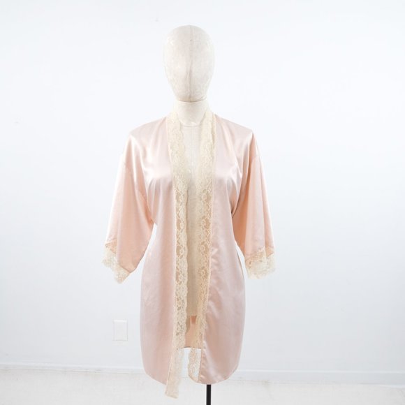 SOLD Luxury S Robe Satin Lace Kimono Pink Hollywood Glam Wedding Bridal Gift - Picture 2 of 10